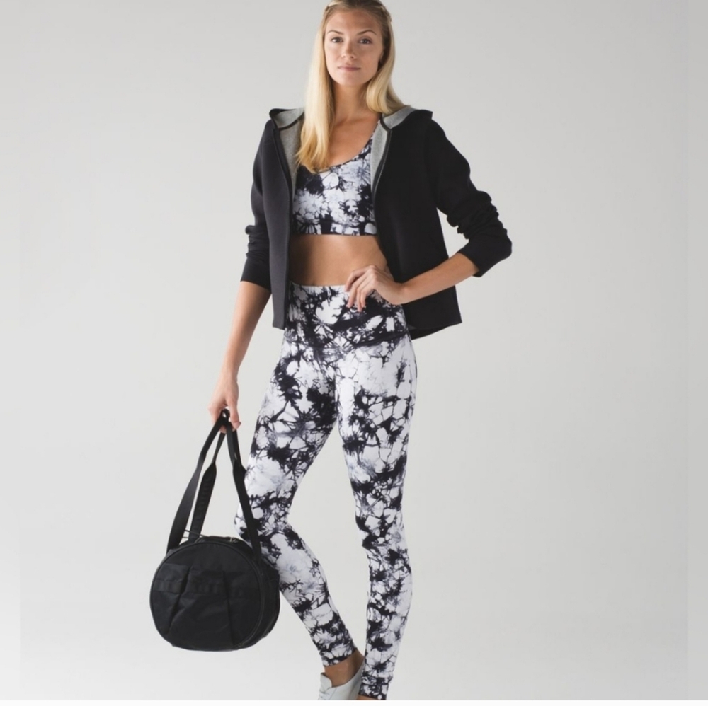 LULULEMON Wunder Under Full On Luxtreme Shibori White Black Tights Sz 8
